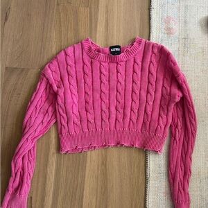 KATIE Pink Cable Knit Cropped Sweater